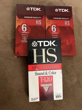 TDK Premium Quality HS 6 Hours T-120 Blank VHS Tapes New Sealed Lot of 3
